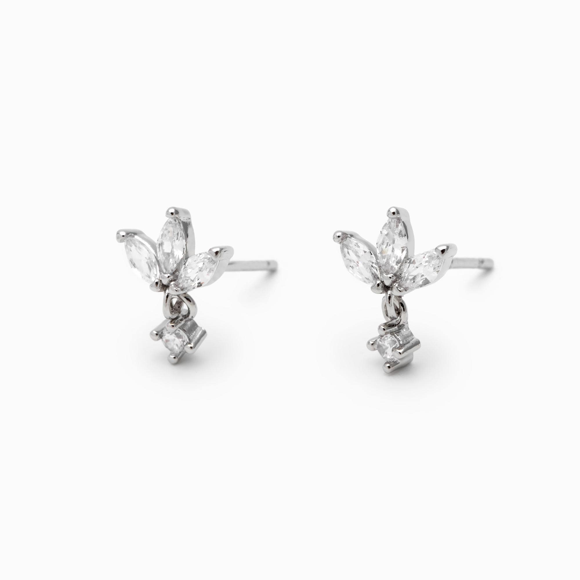 10pcs CZ Pave Gold/ Silver Leaf Earring Posts, Flower Earring, Gold/ Rhodium Plated Brass, Jewelry Supplies (GB-3395-G)